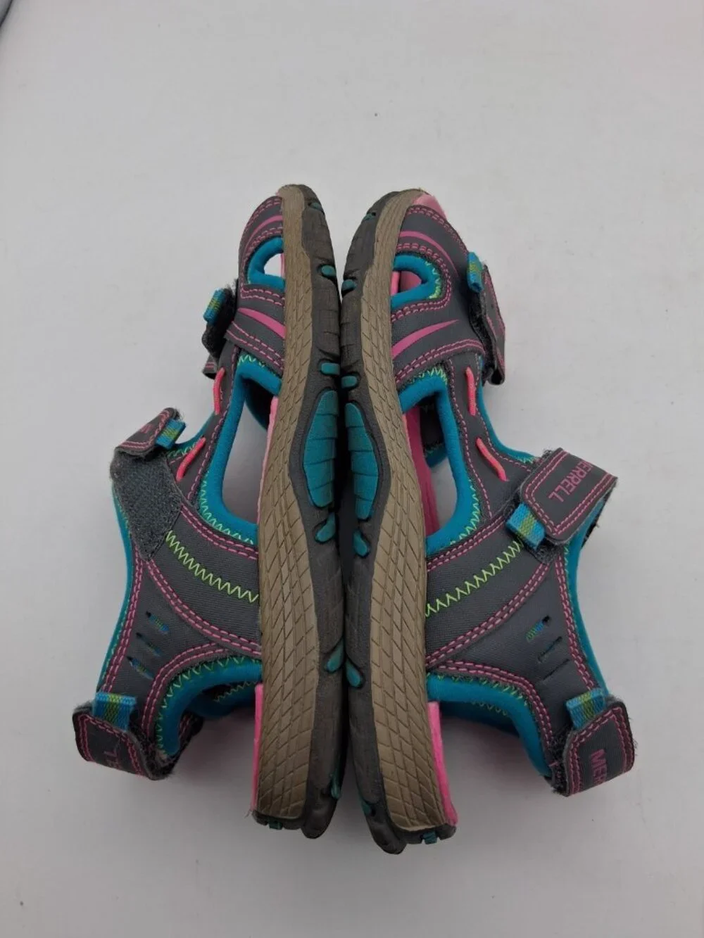 Girls Merrell Panther Sandals Size 3M Gray Pink Blue Select Grip